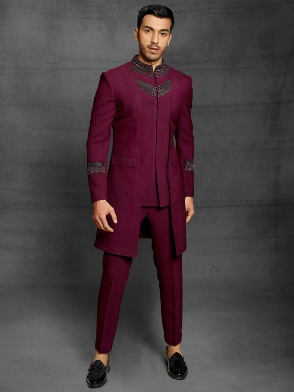Elegant Wine Colour Imported Mens Indowestern.